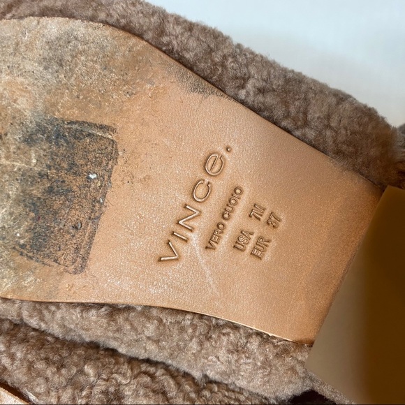 Vince Gaia Shearling Sherpa Mules Block Heel Tan - Picture 7 of 10